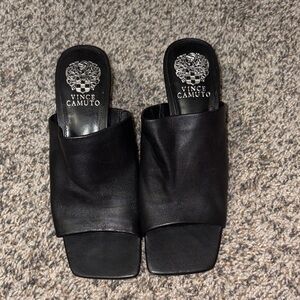 Vince Camuto Square Toe Black Leather Mules